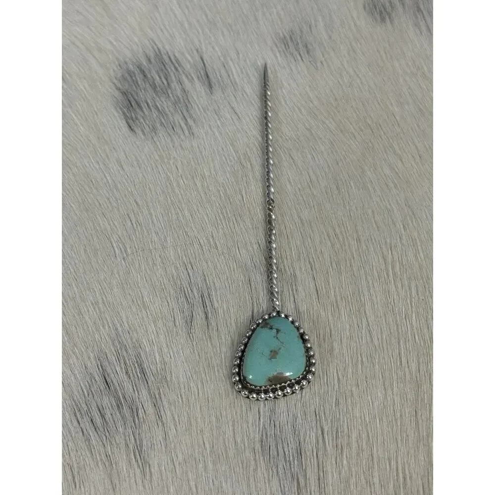 HUGE Sterling Silver 4” Blue Kingman Turquoise Hair Pin Wedding Accesory Bun 925